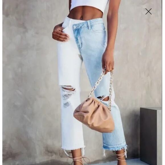 VERVET BY FLYING MONKEY Denim - VERVET Norah Crossover Fly Colorblock Jeans 27 High Rise Straight Two Tone NWT